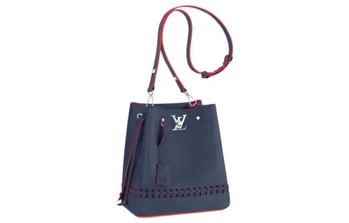 LOUIS VUITTON LockMe Calfskin Shoulder Bag, Crossbody Bag, Handbag Women's Marine Blue/Red
