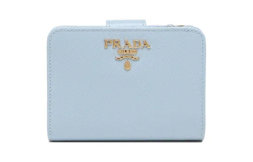 PRADA Saffiano Leather Wallet Regular Women's Light Blue