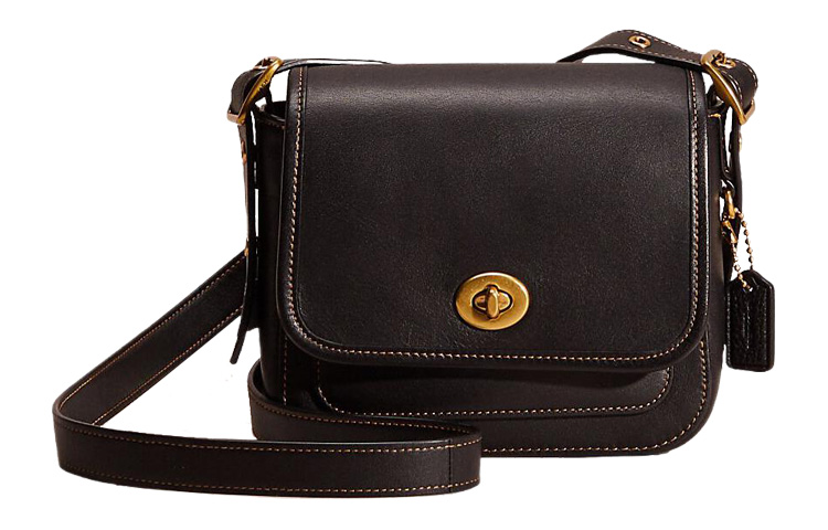 COACH Coach 16 simple solid color twist lock closure glove tanned leather crossbody bag small women's black