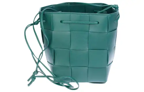 Bottega Veneta CASSETTE Sheepskin Cow Leather Bucket Bag, Shoulder Bag, Crossbody Bag Small Women's Green
