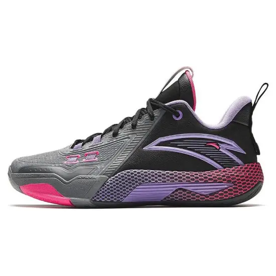 ANTA Quick Battle 5 Basketball Shoes Men Mid-Top Cool Gray/Light Robin Purple/Black