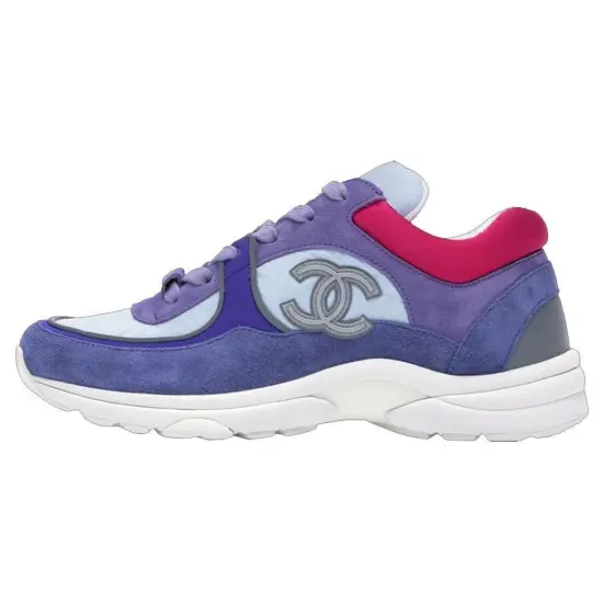 CHANEL Low Top Trainer Cc Ivory Blue Women's