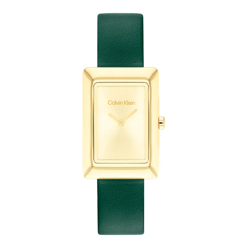 CALVIN KLEIN Aromatic Charm Collection Wrist Watches Quartz Movement Leather Strap 22.5mm Gold Dial Women's Watch