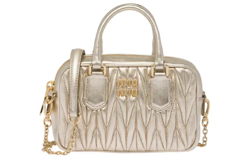 MIU MIU Arcadie Collection Matelassé Leather Handbag, Shoulder Bag Women's Metallic