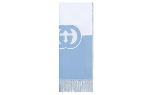 GUCCI Wool Cashmere Knit Scarves Women's Light Blue
