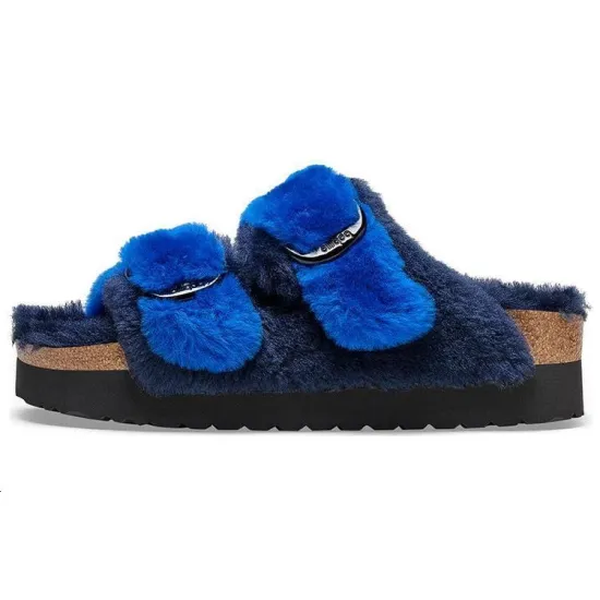 Birkenstock Arizona Big Buckle Pap Fur Narrow Fit 'Ultra Blue/Midnight' Women's