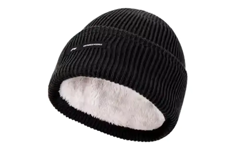 Li Ning Logo Embroidery Fleece Lined Decoration Acrylic Beanies Unisex Black