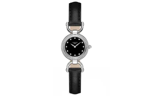 LONGINES Quartz Movement 30m Waterproof Women's Watch 24mm Black Dial Stainless Steel Case Leather Strap