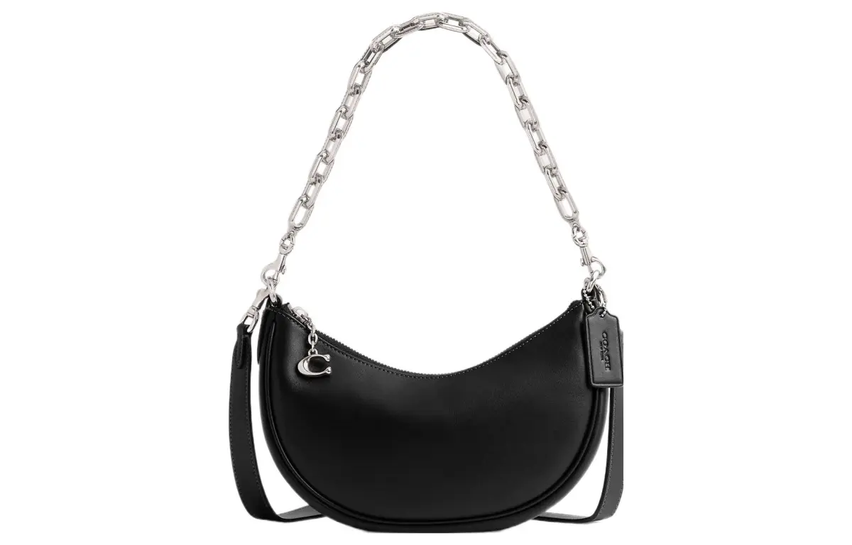 COACH Mira Glove Tanned Leather Crescent Bag, Portable Crossbody Bag, Shoulder Bag Medium Women's Black