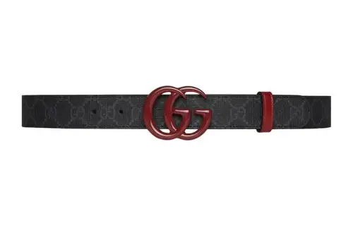 GUCCI GG Marmont Leather Belts Men's Gray Width 3cm