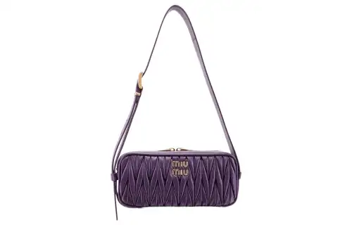 MIU MIU Matelassé Soft Sheep Leather Crossbody Bag, Shoulder Bag Women's Purple