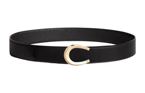 HERMES Luck Metal Brass Calfskin Leather Belts Men's Width 3.8cm