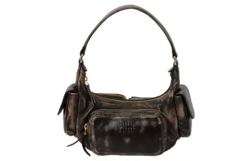 MIU MIU Soft Sheepskin Leather Hobo Handbag Unisex Sand & Coffee
