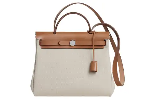HERMES Herbag Zip Canvas With Hunter Cow Leather Shoulder Bag, Crossbody Bag, Handbag 31 Unisex
