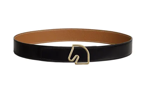 HERMES Tete De Cheval Calfskin Leather Belts Men's Width 3.8cm