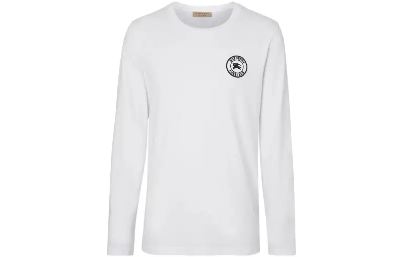 Burberry Embroidered Logo Cotton Long Sleeve T shirt