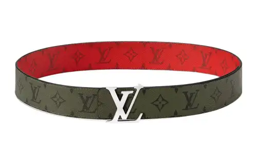 LOUIS VUITTON Initiales Canvas Leather Belts Unisex Green/Red Width 4cm