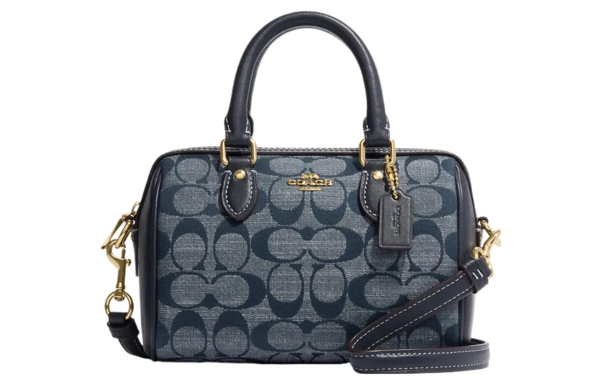 COACH Rowan Fabric Boston Bag Handbag Mini Women's Denim Blue