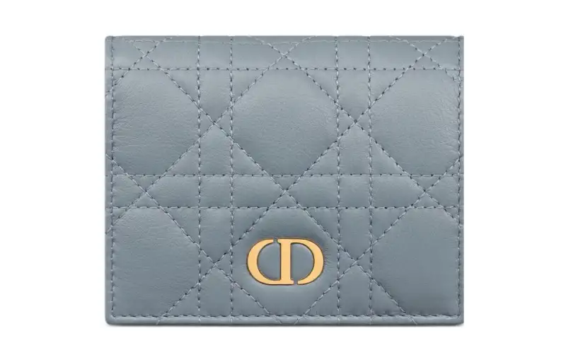 DIOR Caro Calfskin Wallet Mini Women's Blue