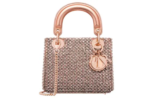 DIOR Lady Dior Rhinestone Handbag, Shoulder Bag, Crossbody Bag, Handbag Mini Women's Metallic Pink Round Bead