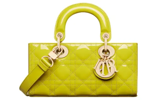 DIOR Lady D JOY Patent Leather, Cow Leather Handbag, Shoulder Bag, Crossbody Bag, Handbag Small Women's Lime Yellow