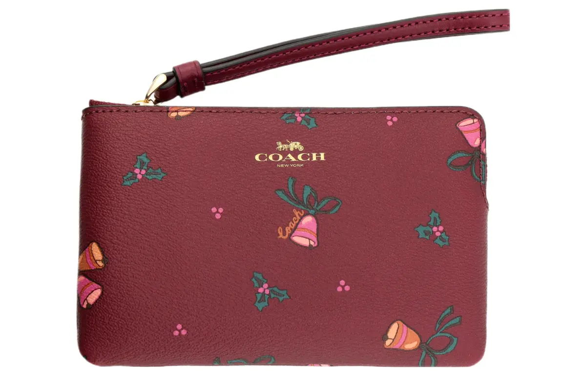 COACH Corner Zip Coated Canvas With Leather Wrist Bag Clutch Small Women's Cherry Red