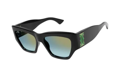 CARTIER Temple Band Icon Acetate Irregular Sunglasses Men's Black