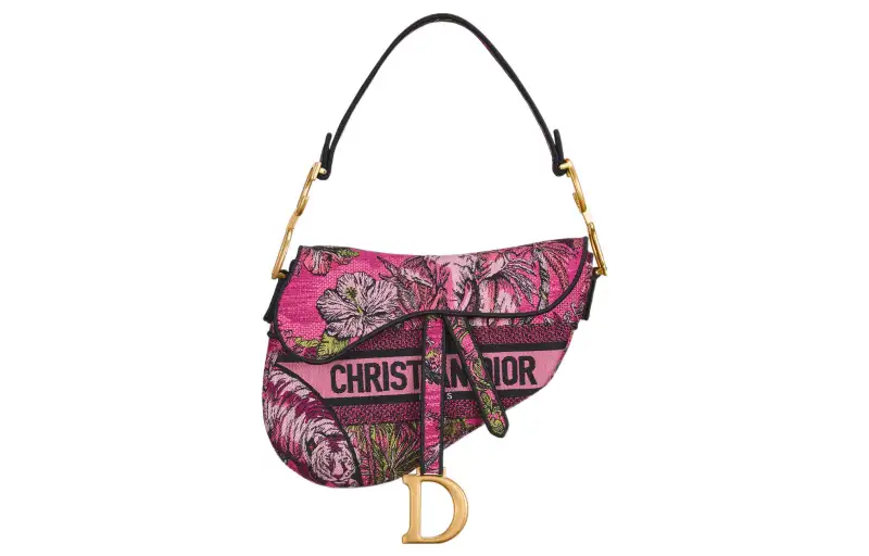 DIOR Saddle Embroidery Saddle Bag, One Shoulder Handbag Women's Fuchsia & Multicolor