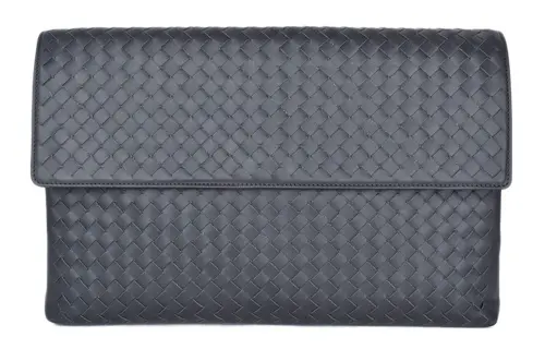 Bottega Veneta Sheepskin Clutch Men's Gray Black