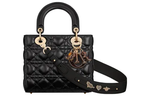 DIOR Lady Dior Sheepskin Handbag, Portable Crossbody Bag, Shoulder Bag Small Women's Black