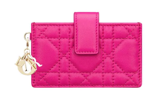 DIOR Lady Dior Lambskin Card Holder Women's Rose Red