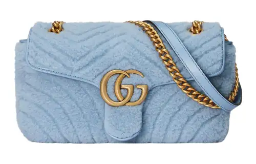GUCCI GG Marmont Shearling Crossbody Bag, Shoulder Bag Women's Light Blue