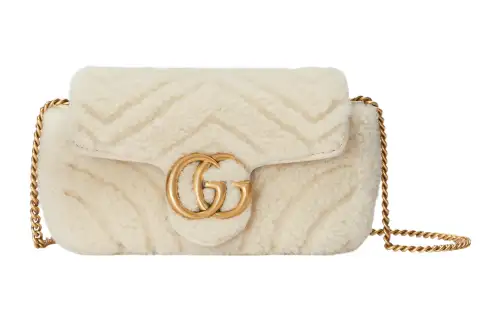 GUCCI Marmont Shearling Shoulder Bag, Crossbody Bag Extra Mini Women's White