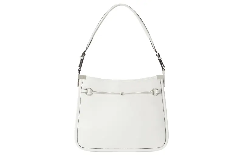 GUCCI Horsebit Leather Handbag, Shoulder Bag Small Women's White