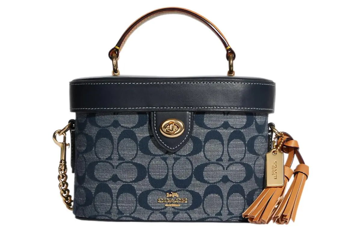 COACH Kay Fabric With Cow Leather Handbag Small Women's Denim Blue