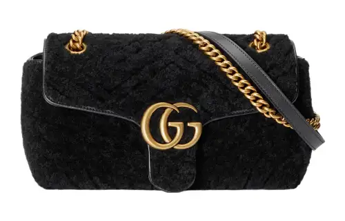 GUCCI GG Marmont Quilting Shearling Crossbody Bag, Shoulder Bag Small Women's Black