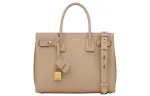 SAINT LAURENT SAC DE JOUR Calfskin Shoulder Bag, Crossbody Bag, Handbag Regular Women's Dark Beige