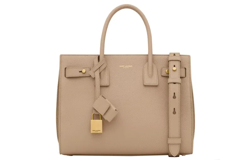 SAINT LAURENT SAC DE JOUR Calfskin Shoulder Bag, Crossbody Bag, Handbag Regular Women's Dark Beige