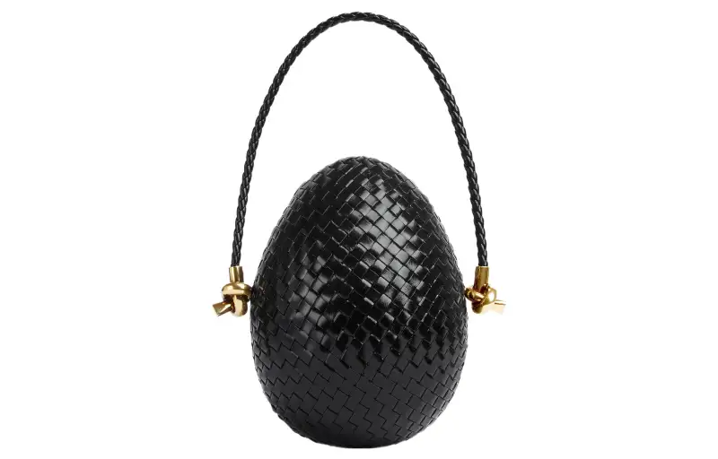 Bottega Veneta Calfskin Woven Bag Handbag Women's Black