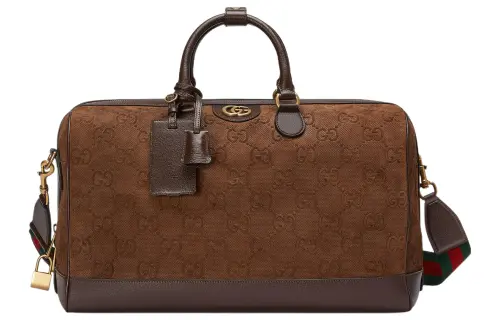 GUCCI Suede With Leather Trim One Shoulder Crossbody Handheld Travel Bag Men's Brown