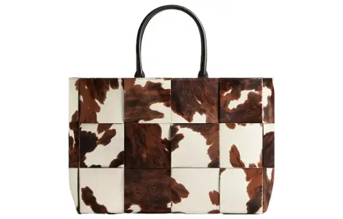 Bottega Veneta Calfskin With Small Horsehair Tote Bag, Shopping Bag, Handbag Large Men's White & Brown
