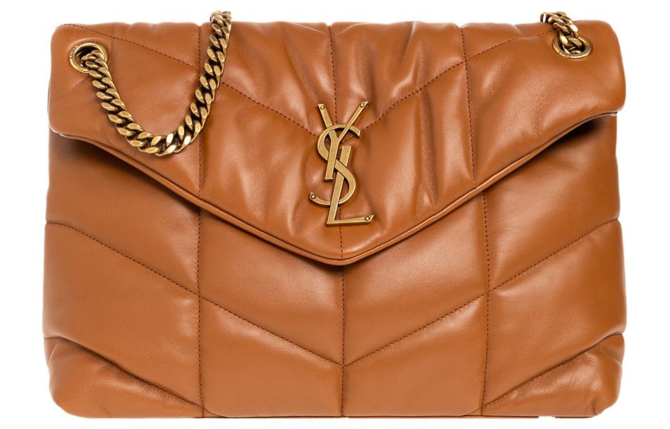 SAINT LAURENT PUFFER Lambskin Crossbody Bag, Shoulder Bag Women's Brown