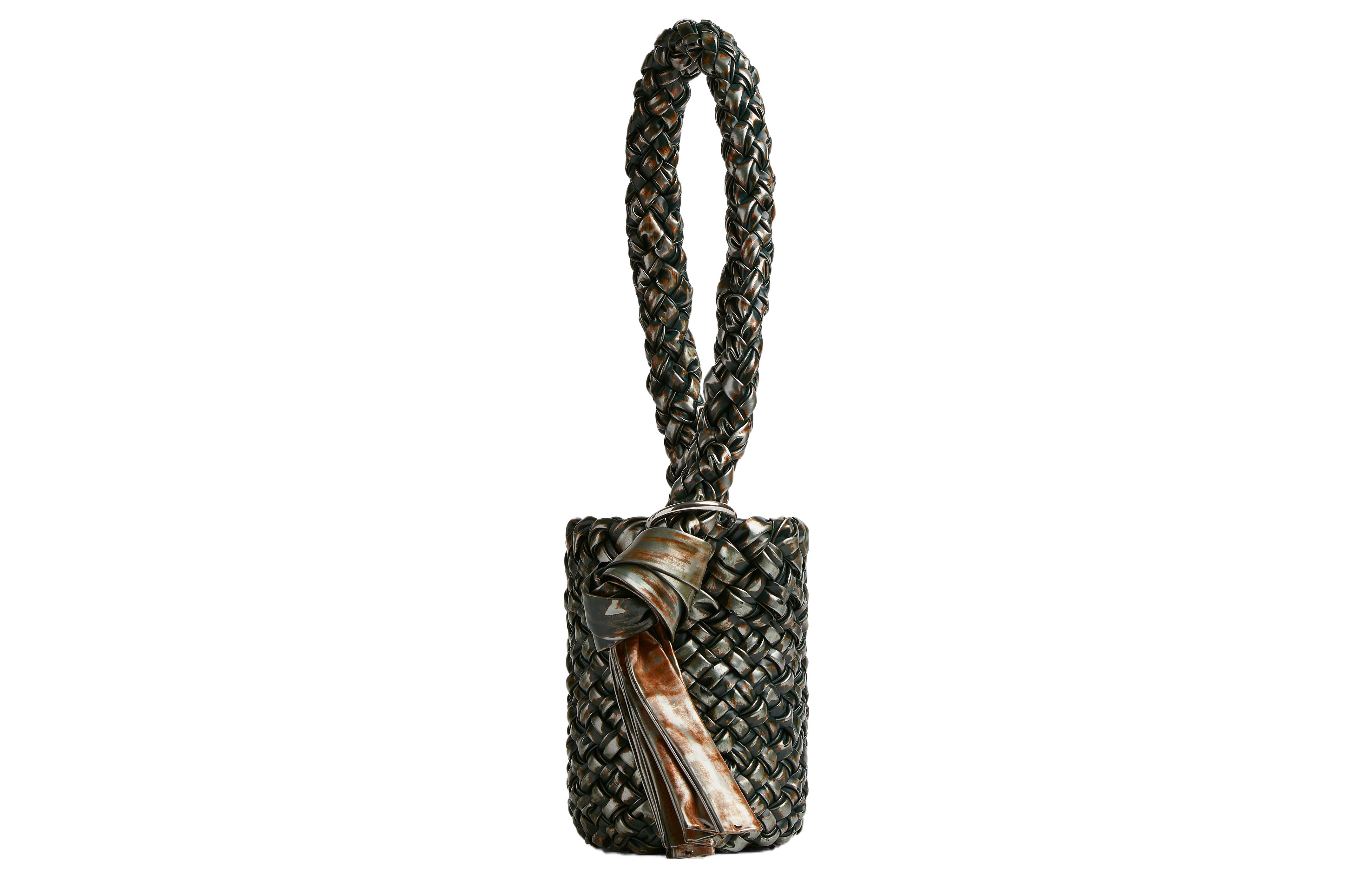 Bottega Veneta Kalimero Lambskin Bucket Bag, Clutch, One Shoulder Handbag Women's Silver Oxide