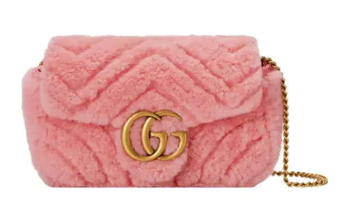 GUCCI Marmont Shearling Shoulder Bag, Crossbody Bag Extra Mini Women's Pink