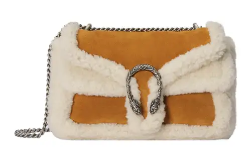 GUCCI Dionysus Suede And Shearling Crossbody Bag, Shoulder Bag Women's Light Brown