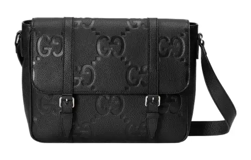 GUCCI Leather Messenger Bag, Shoulder Bag, Crossbody Bag Medium Men's Black