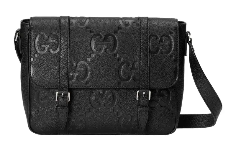 GUCCI Leather Messenger Bag, Shoulder Bag, Crossbody Bag Medium Men's Black