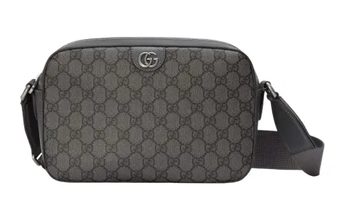 GUCCI Ophidia Canvas With Leather Binding Messenger Bag, Crossbody Bag, Shoulder Bag Men's Gray