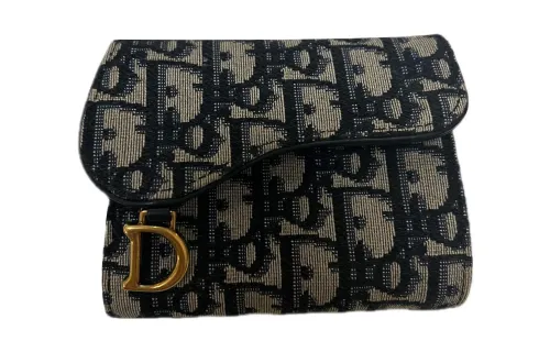 DIOR Jacquard Canvas With Calfskin Wallet Regular Women's Blue