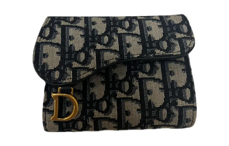 DIOR Jacquard Canvas With Calfskin Wallet Regular Women's Blue